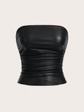 Women's strapless Faux Leather Tops