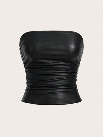 Women's strapless Faux Leather Tops