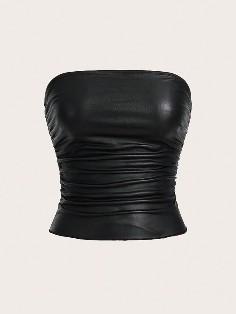 Women's strapless Faux Leather Tops
