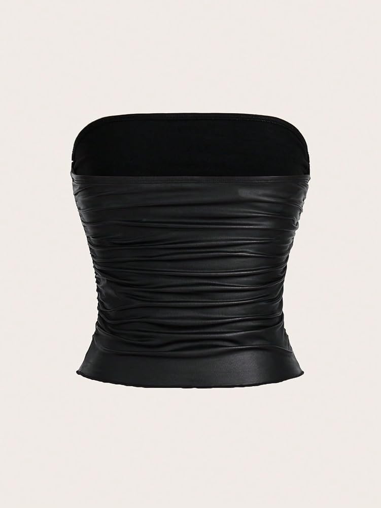 Women's strapless Faux Leather Tops