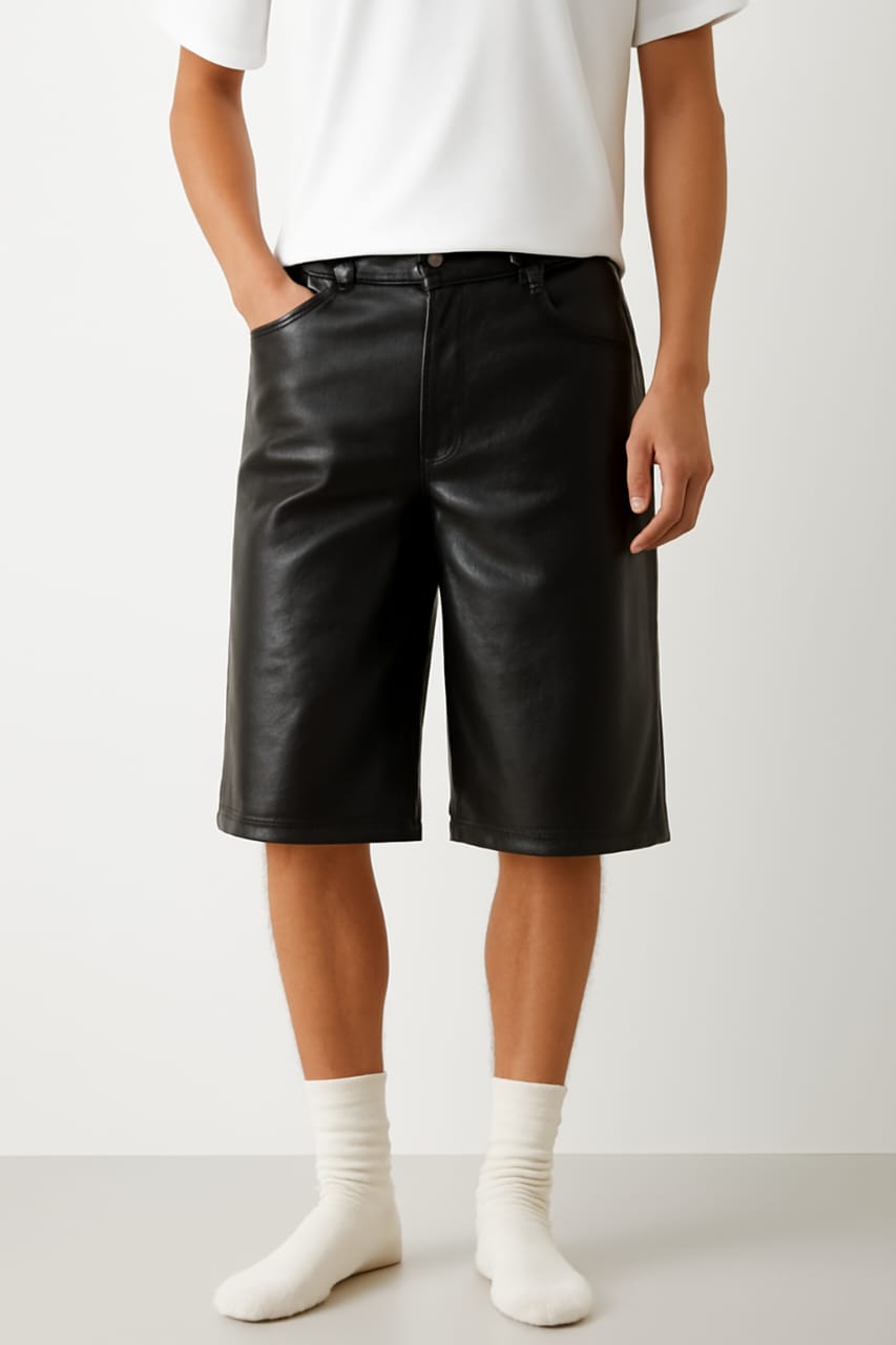 Men's Classic Basic Faux Leather Linear Short