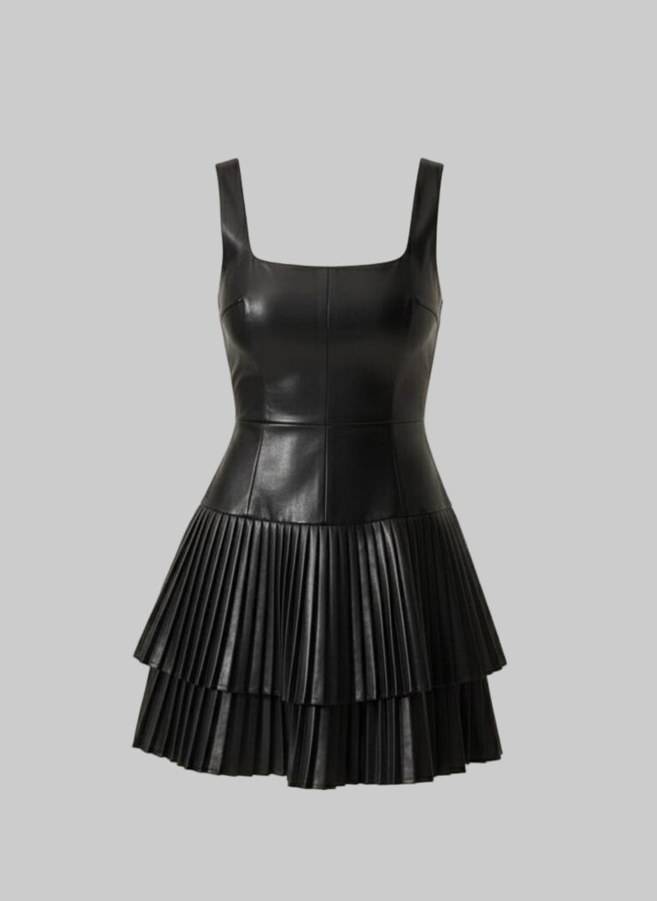 Women's Stylish Pleated Faux Leather Dress