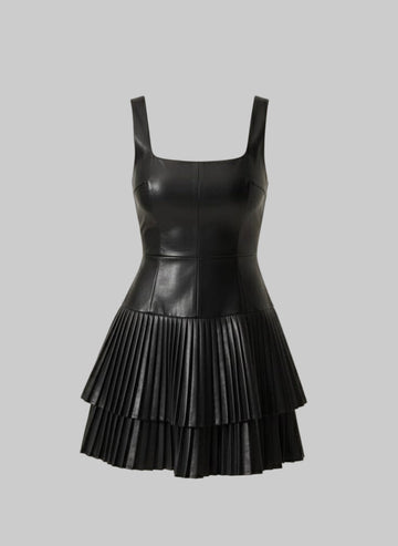 Women's Stylish Pleated Faux Leather Dress