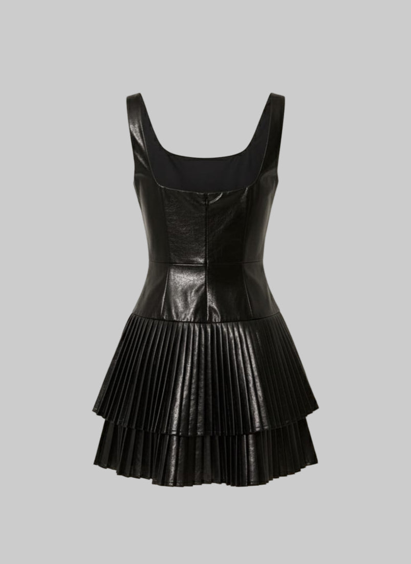 Women's Stylish Pleated Faux Leather Dress