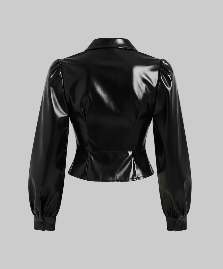 Women's Stylish Classic Black Shirt Faux Leather Jacket