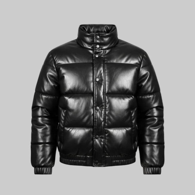 Men's Classic Puffer Faux Leather Jacket