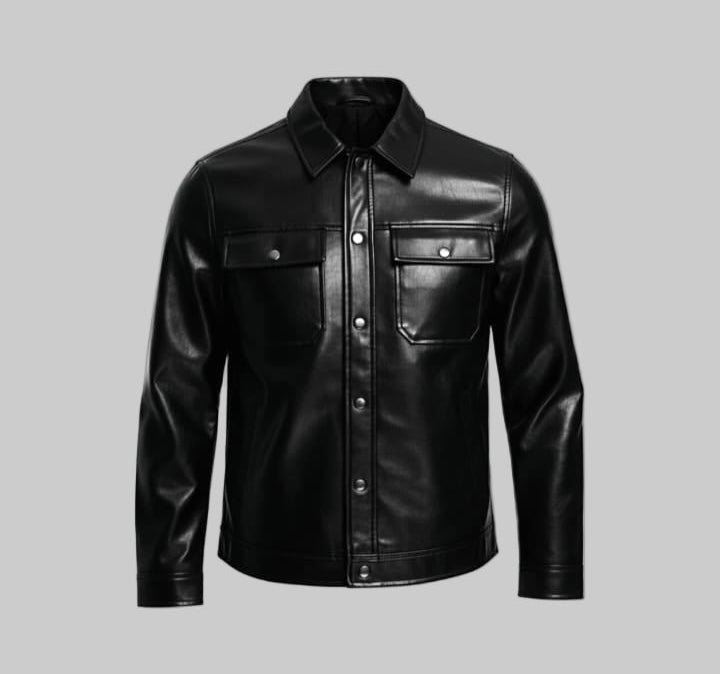 Men's Classic Denim Style Faux Leather Jacket