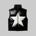 Men's Star Puffer Faux Leather Vest Jacket