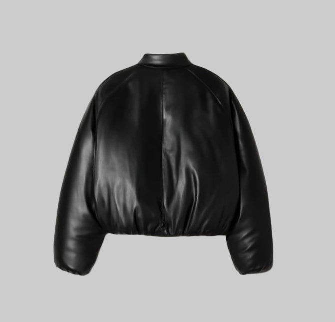 Men's Classic Puff Bomber Faux Leather Jacket