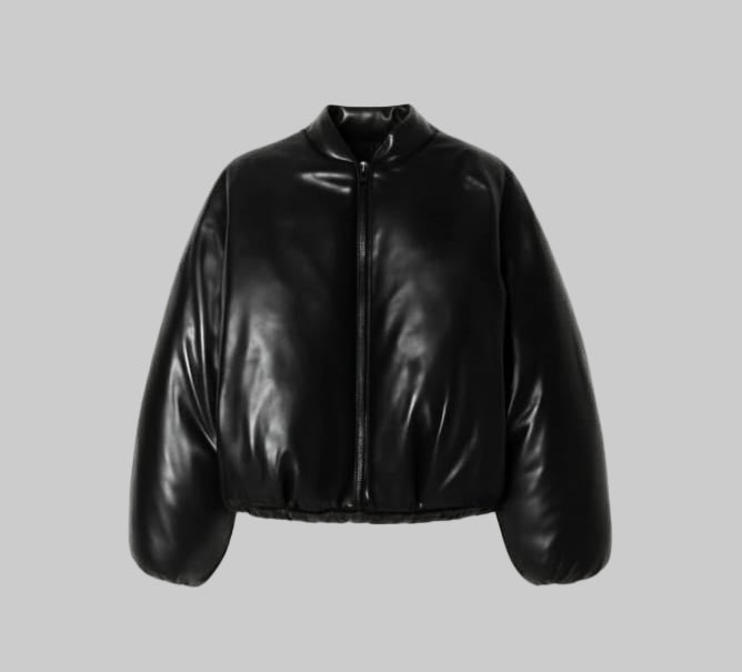 Men's Classic Puff Bomber Faux Leather Jacket