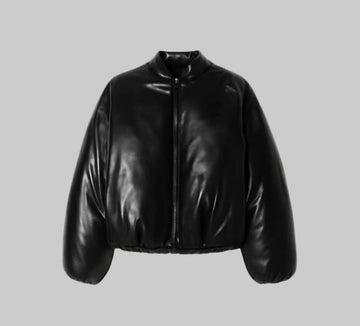 Men's Classic Puff Bomber Faux Leather Jacket