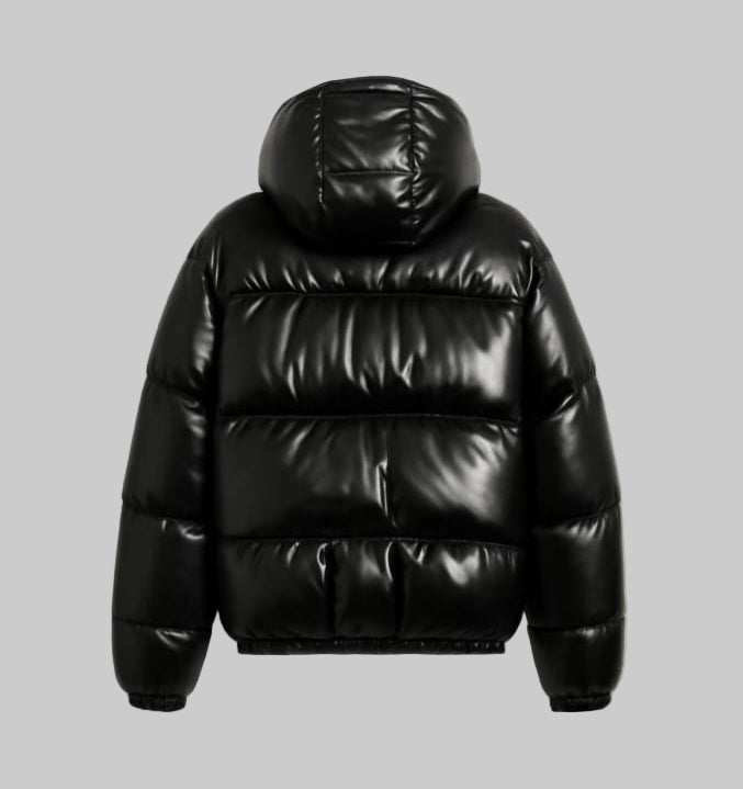 Men's Puffer Hoodie Faux Leather Jacket
