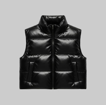Men's Classic Puffer Faux Leather Vest Jacket