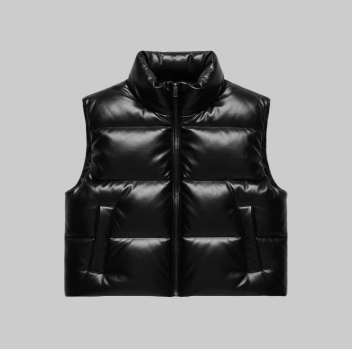 Men's Classic Puffer Faux Leather Vest Jacket