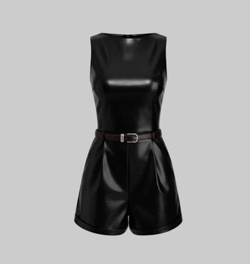 Women's Formal Half Jumpsuit Faux Leather Dress