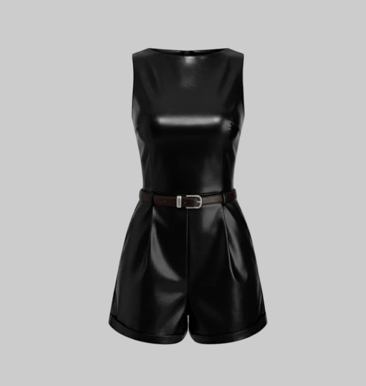 Women's Formal Half Jumpsuit Faux Leather Dress