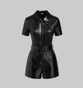 Women's Stylish Half Jumpsuit Faux Leather Dress