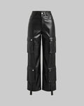 Unisex Multiple pockets Cargo Faux Leather pant