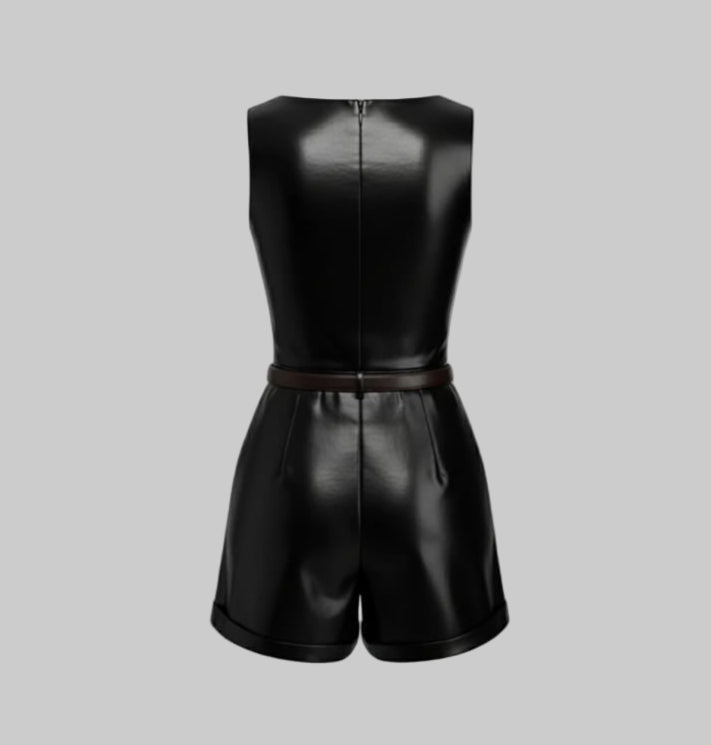 Women's Formal Half Jumpsuit Faux Leather Dress