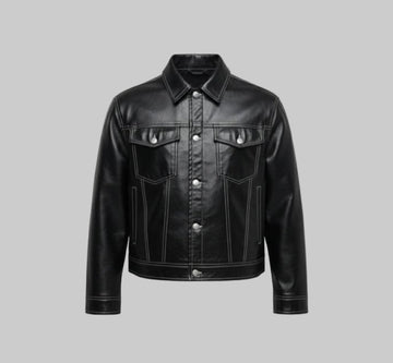 Men's Fancy Denim Style Faux Leather Jacket