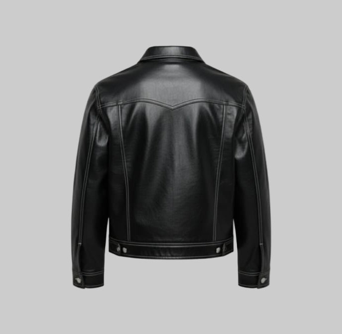 Men's Fancy Denim Style Faux Leather Jacket