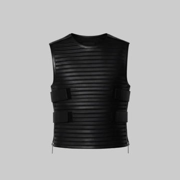 Men's Fancy Armour Faux Leather Vest Jacket