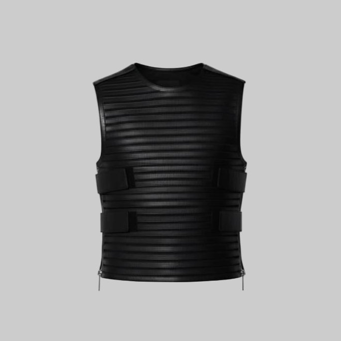 Men's Fancy Armour Faux Leather Vest Jacket