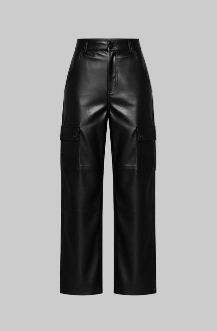 Unisex Classic pockets Cargo Faux Leather pant