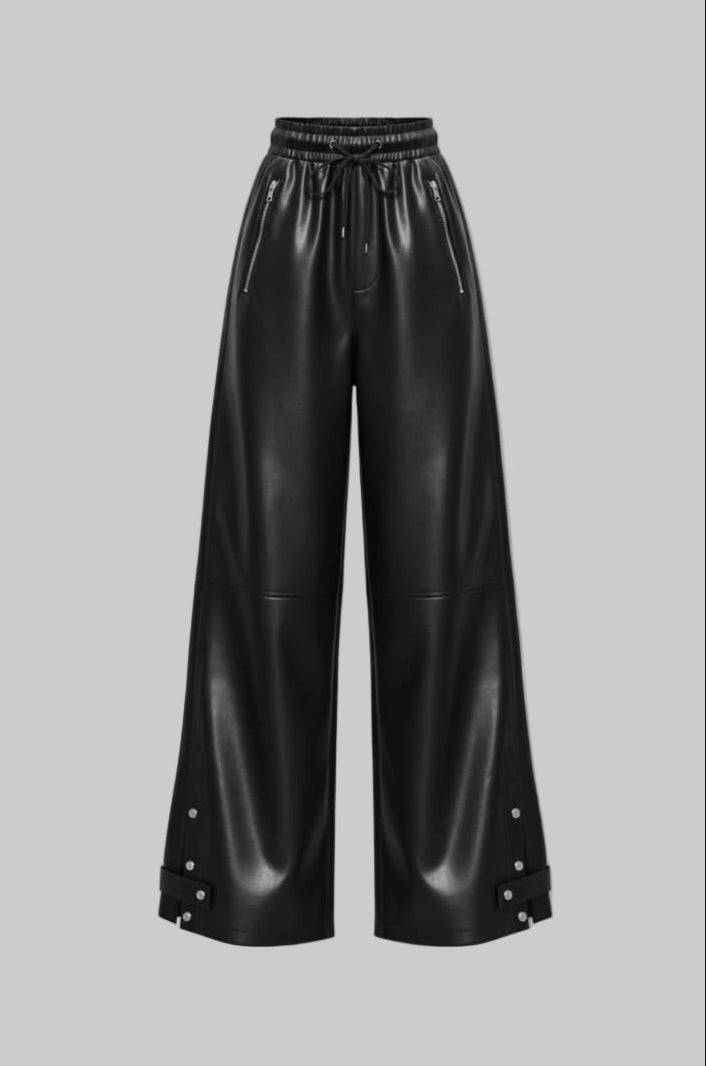 Women's Fancy Baggy Faux Leather Track Pant