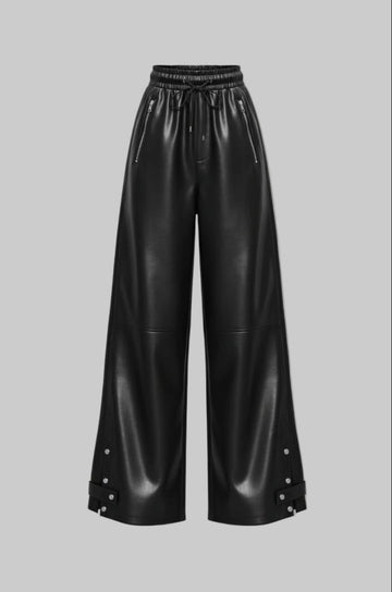 Women's Fancy Baggy Faux Leather Track Pant