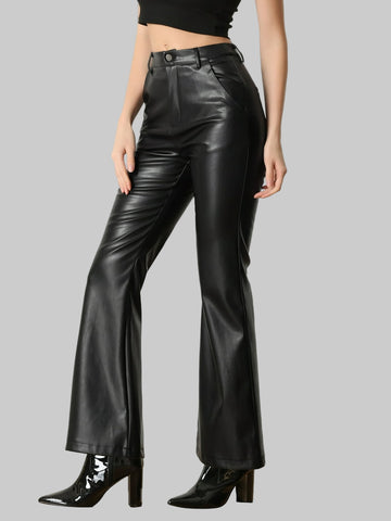 Women's Stylish Basic Classic Black Faux Leather pant