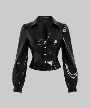Women's Stylish Classic Black Shirt Faux Leather Jacket