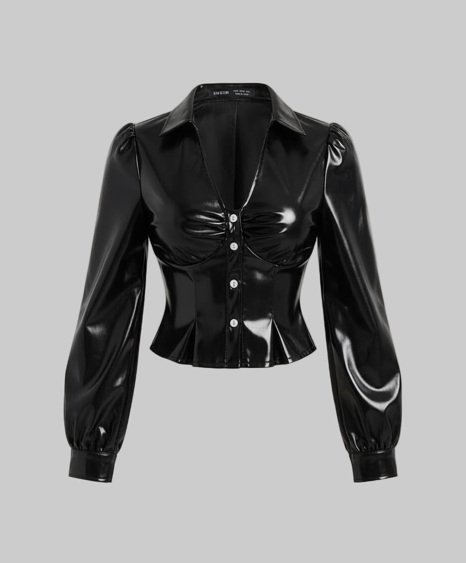 Women's Stylish Classic Black Shirt Faux Leather Jacket