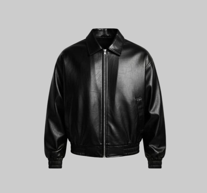 Men's Classic Bomber Zipper Style Faux Leather Jacket