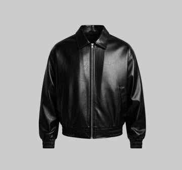 Men's Classic Bomber Zipper Style Faux Leather Jacket