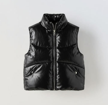 Men's Stylish Puffer Faux Leather Vest Jacket