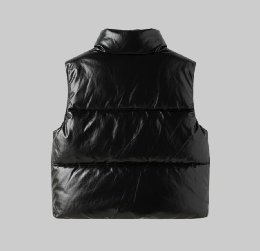 Men's Stylish Puffer Faux Leather Vest Jacket