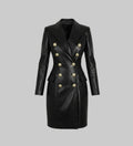 Women's Stylish Golden Button Faux Leather Coat Dress