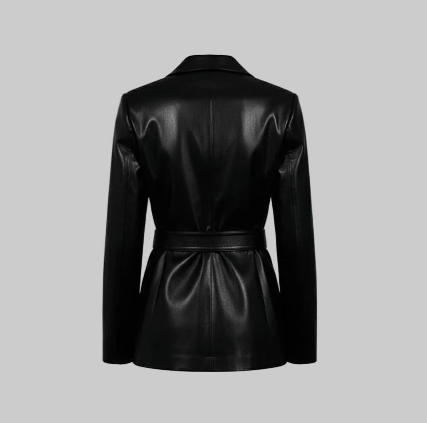 Women's Stylish Blazer Shirt Faux Leather Jacket