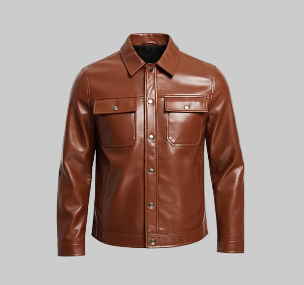 Men's Classic Denim Style Faux Leather Jacket