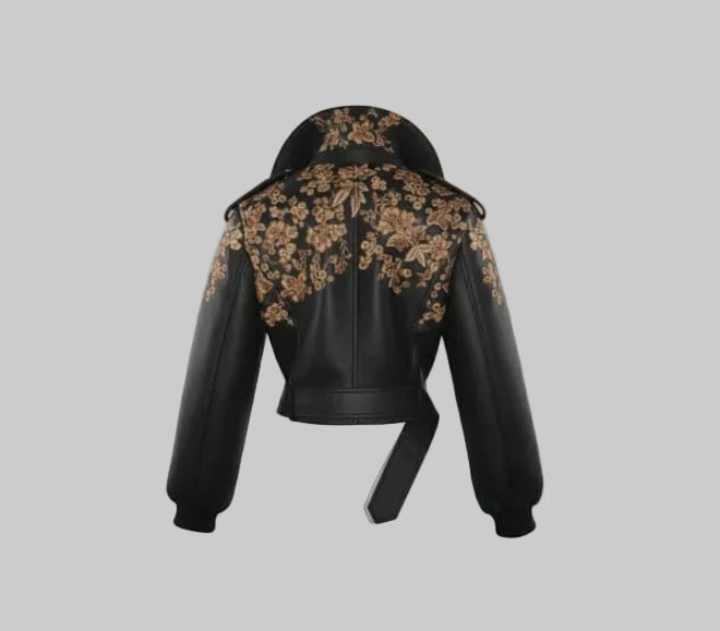 Women's Designer Embro Stylish Faux Leather Jacket