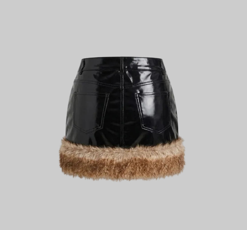 Women's Fur Faux Leather Mini skirt