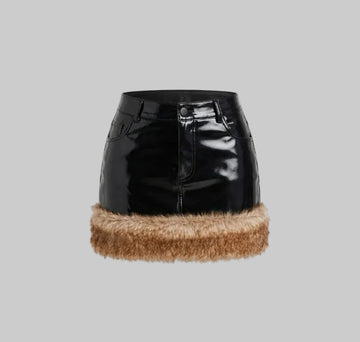 Women's Fur Faux Leather Mini skirt