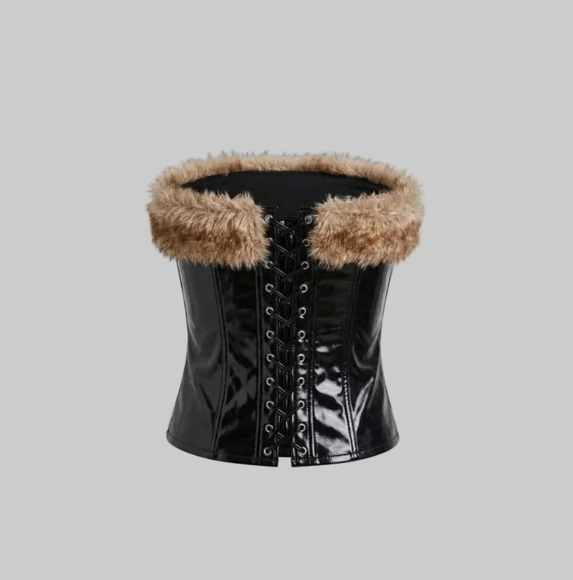 Women's Fur Faux Leather Corset