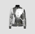 Men's metallic Silver Faux Leather Varsity Jacket