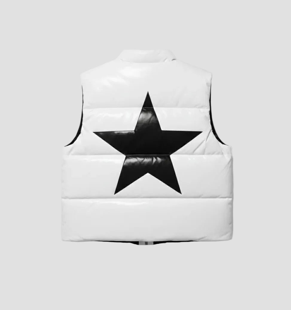 Men's white Puffer Faux Leather Vest Jacket