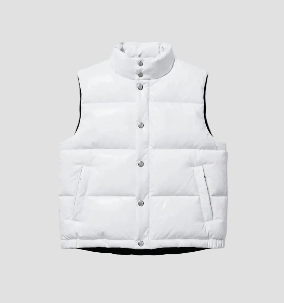 Men's white Puffer Faux Leather Vest Jacket